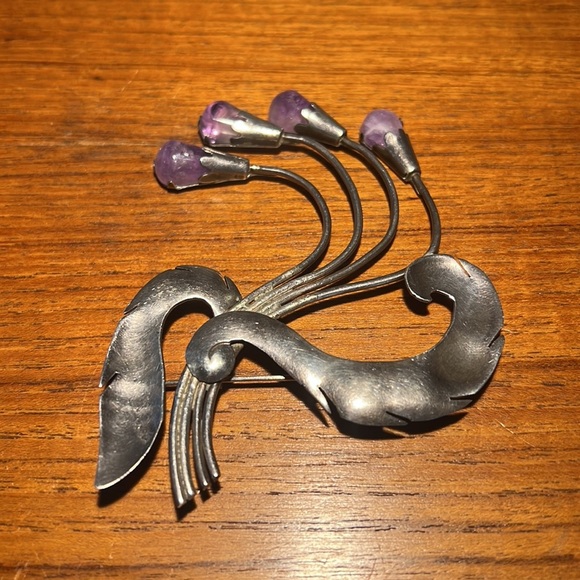 1930 art deco Vintage sterling silver amethyst brooch vintage antique jewelry - Picture 3 of 9